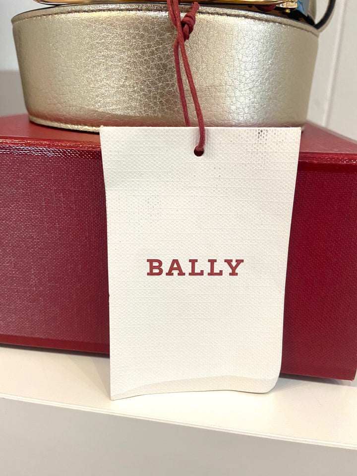 BALLY METALLIC GOLD LOGO BUCKLE LEATHER BELT
