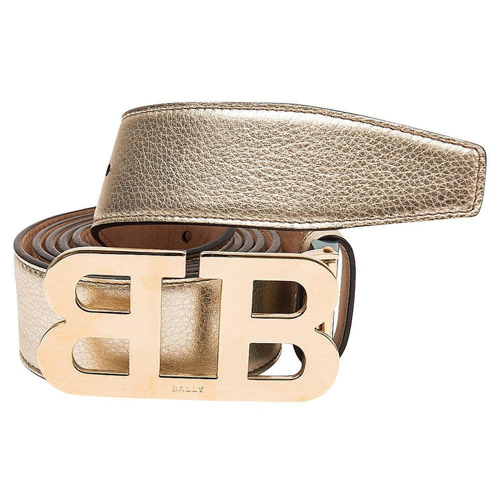 BALLY METALLIC GOLD LOGO BUCKLE LEATHER BELT