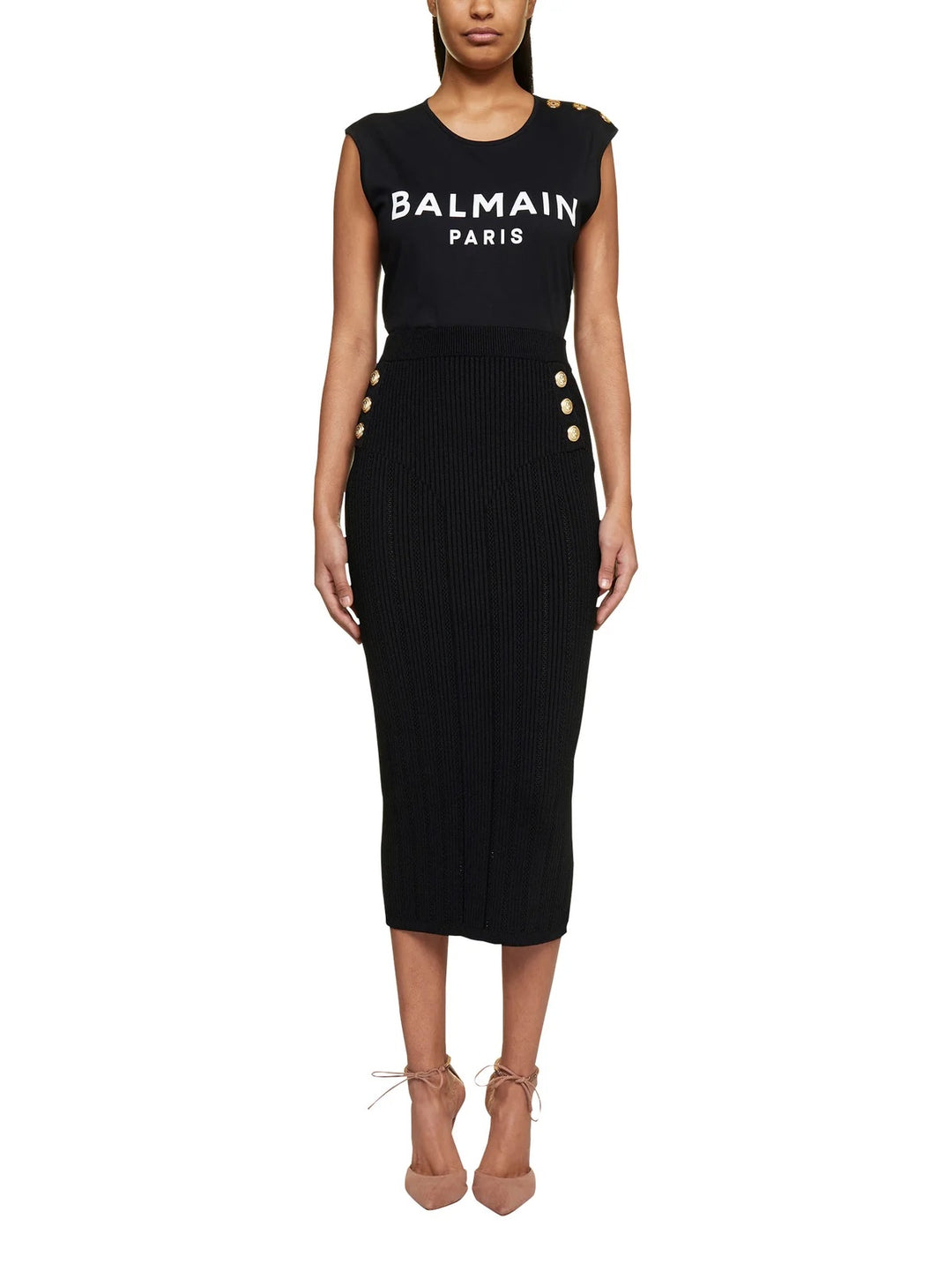 BALMAIN ECO-DESIGNED 3 BUTTON LOGO PRINT T-SHIRT