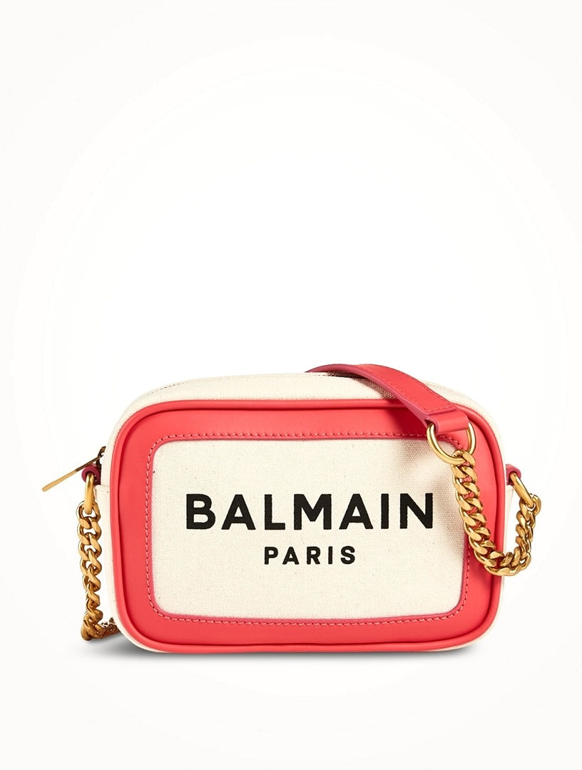 BALMAIN B-ARMY 18 CANVAS &amp; LEATHER CAMERA BAG