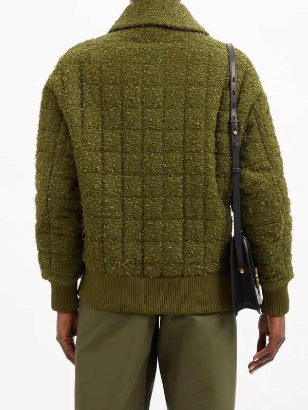 BALMAIN CRYSTAL LOGO QUILTED TWEED JACKET
