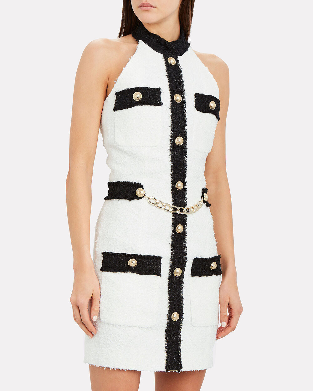 BALMAIN HALTER TWEED MINI DRESS