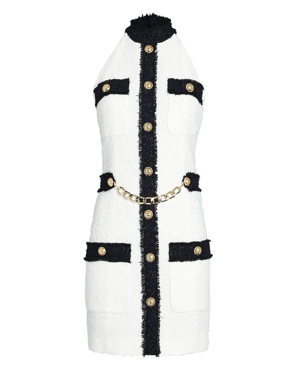 BALMAIN HALTER TWEED MINI DRESS
