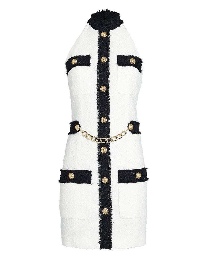 BALMAIN HALTER TWEED MINI DRESS