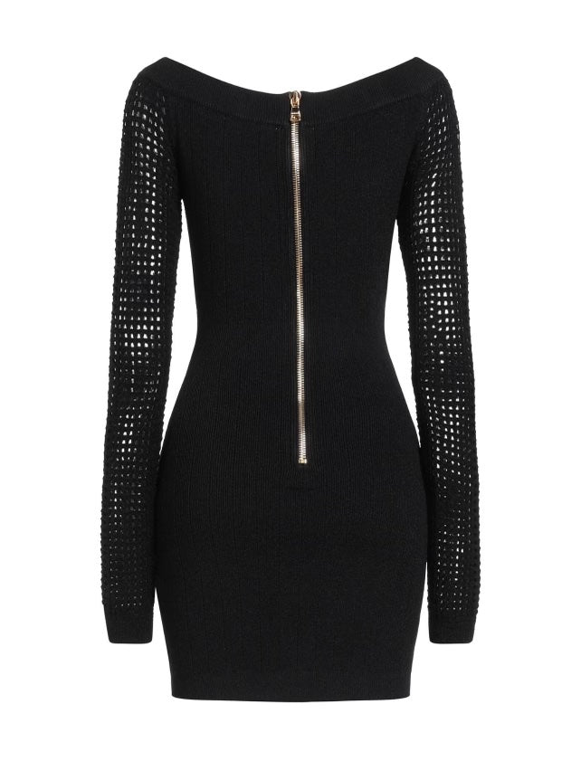 balmain off the shoulder dress BALMAIN OFF THE SHOULDER MESH KNIT DRESS – Caroline's Fashion Luxuries