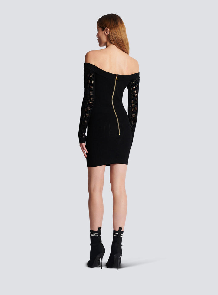 balmain off the shoulder dress BALMAIN OFF THE SHOULDER MESH KNIT DRESS – Caroline's Fashion Luxuries