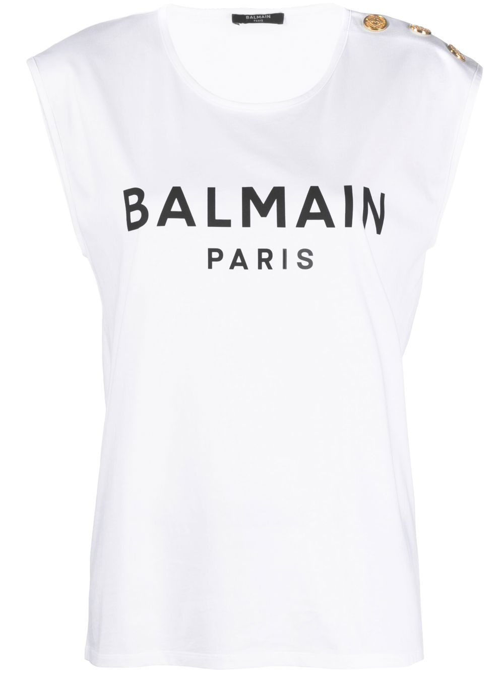 BALMAIN PARIS 3 BUTTON FLOCKED LOGO TANK TOP