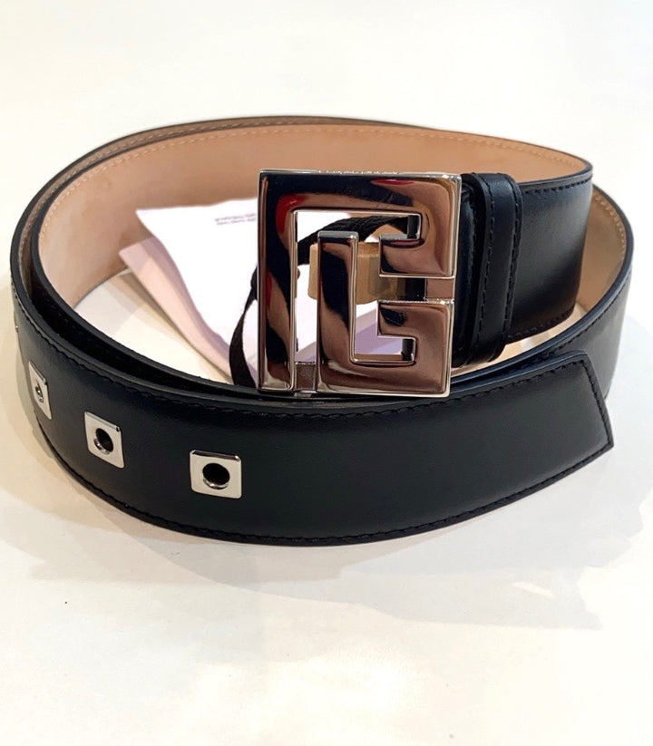 BALMAIN PB CALFSKIN LEATHER BELT IN OPA NOIR