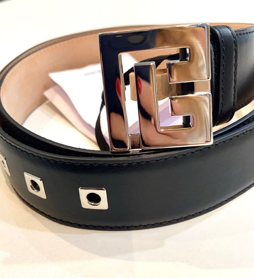 BALMAIN PB CALFSKIN LEATHER BELT IN OPA NOIR