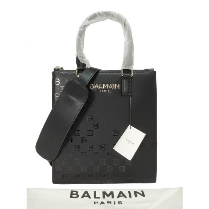 BALMAIN PARIS LOGO LEATHER TOTE BAG