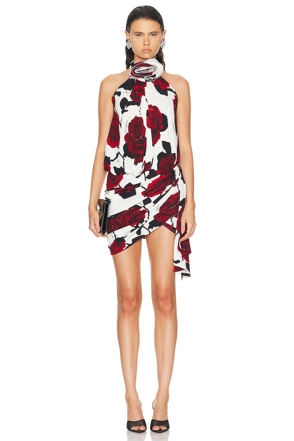 BALMAIN PARIS ROSE PRINT MINI DRESS