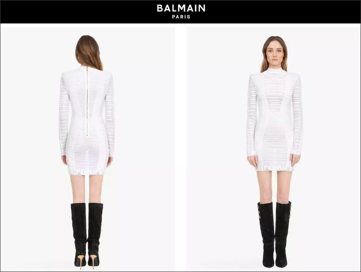 BALMAIN PARIS SHEER KNIT MINI DRESS