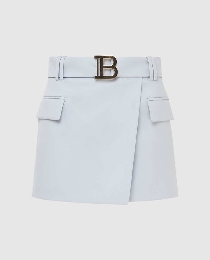 BALMAIN WRAP EFFECT WOOL CREPE MINI SKIRT