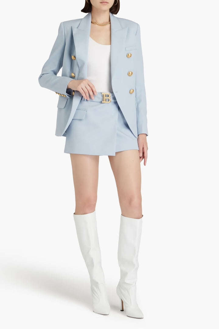 BALMAIN WRAP EFFECT WOOL CREPE MINI SKIRT