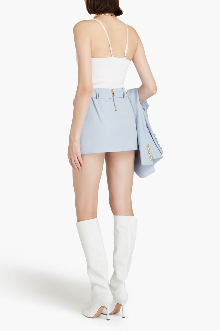 BALMAIN WRAP EFFECT WOOL CREPE MINI SKIRT