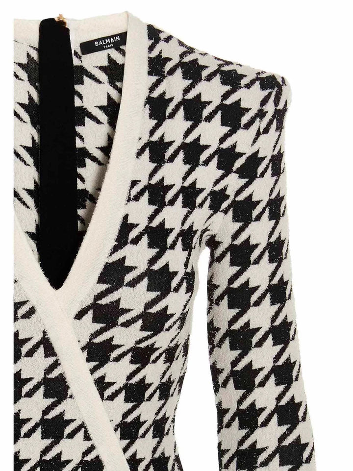 BALMAIN V-NECK HOUNDSTOOTH DRESS