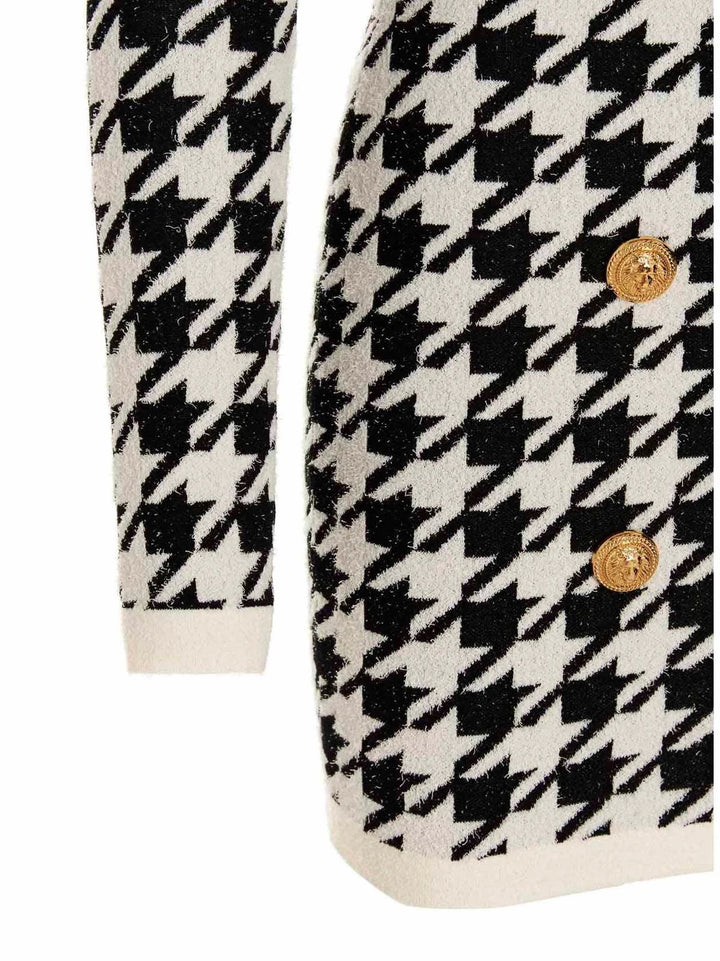 BALMAIN V-NECK HOUNDSTOOTH DRESS