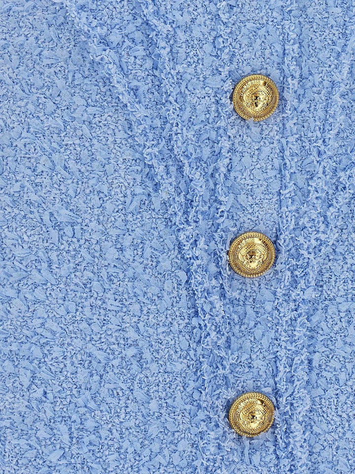 BALMAIN PARIS BUTTON EMBELLISHED TWEED MINI DRESS