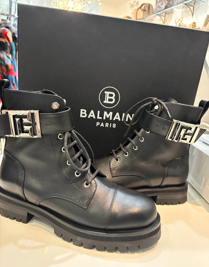 BALMAIN CHARLIE CALFSKIN LEATHER RANGER BOOTS