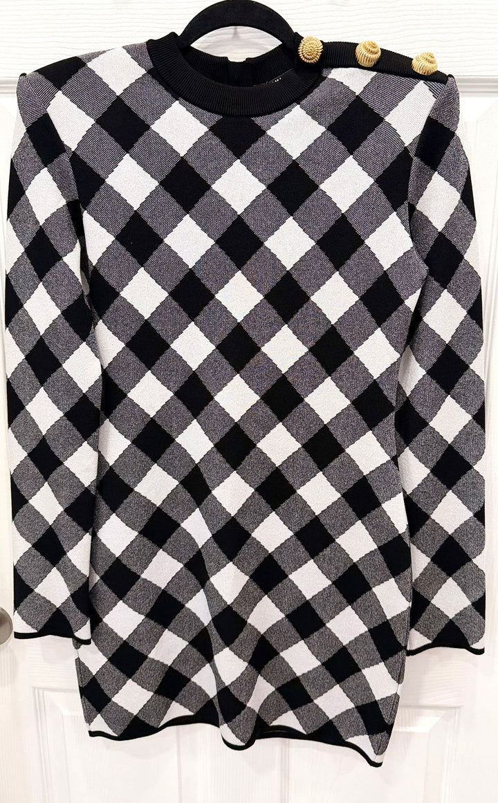 BALMAIN DIAMOND KNIT MINI DRESS