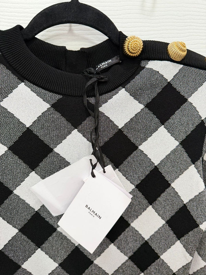 BALMAIN DIAMOND KNIT MINI DRESS