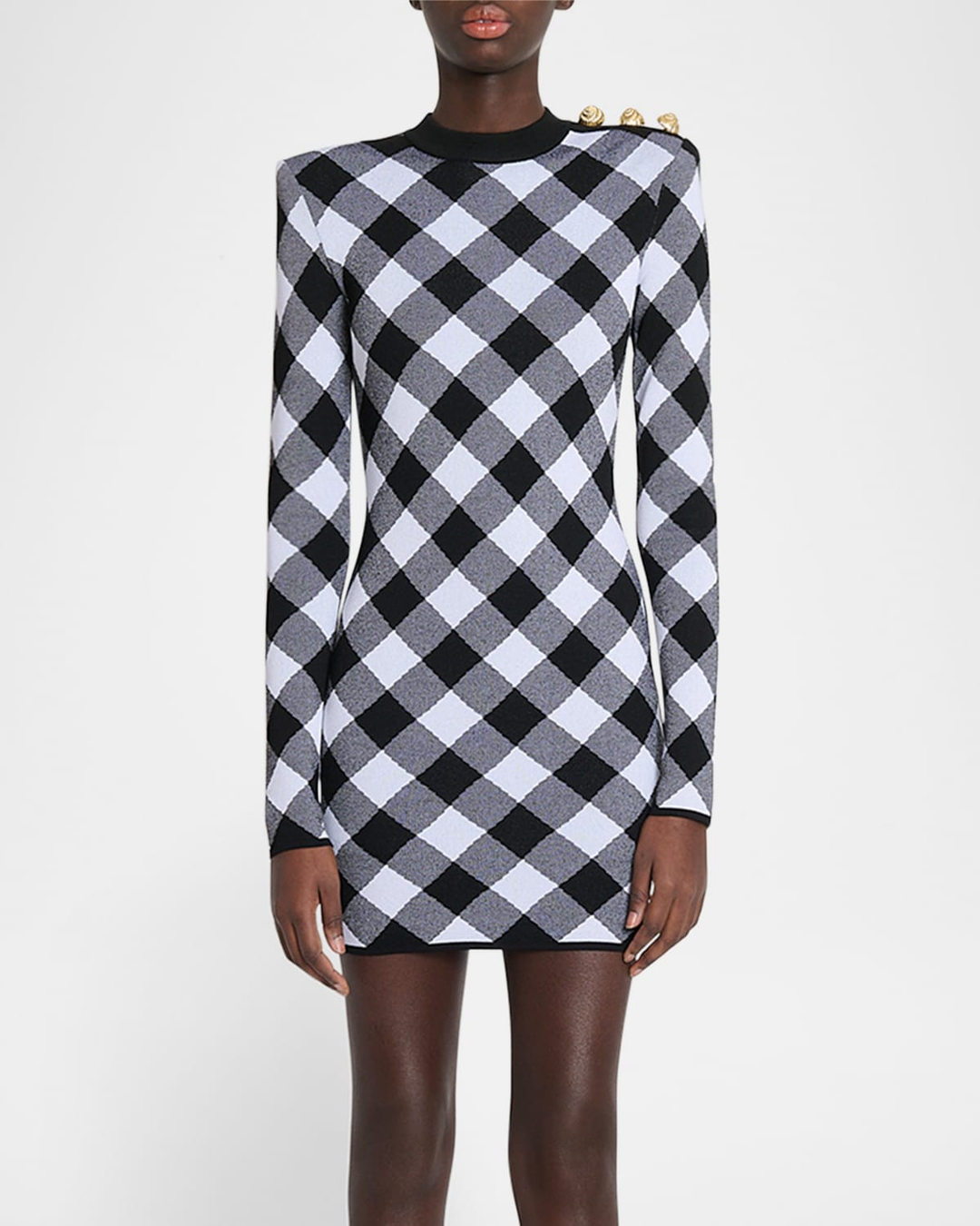 balmain diamond knit dress Balmain diamond-intarsia Knitted Mini Dress | Black