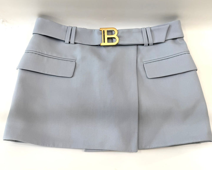 BALMAIN WRAP EFFECT WOOL CREPE MINI SKIRT