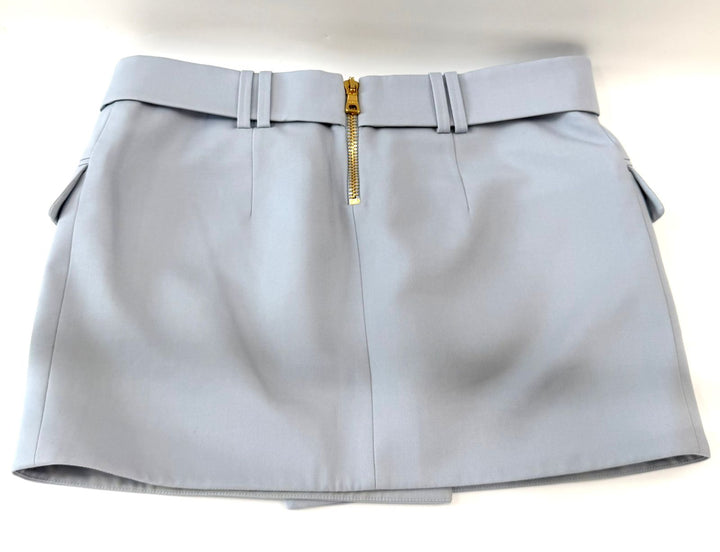 BALMAIN WRAP EFFECT WOOL CREPE MINI SKIRT
