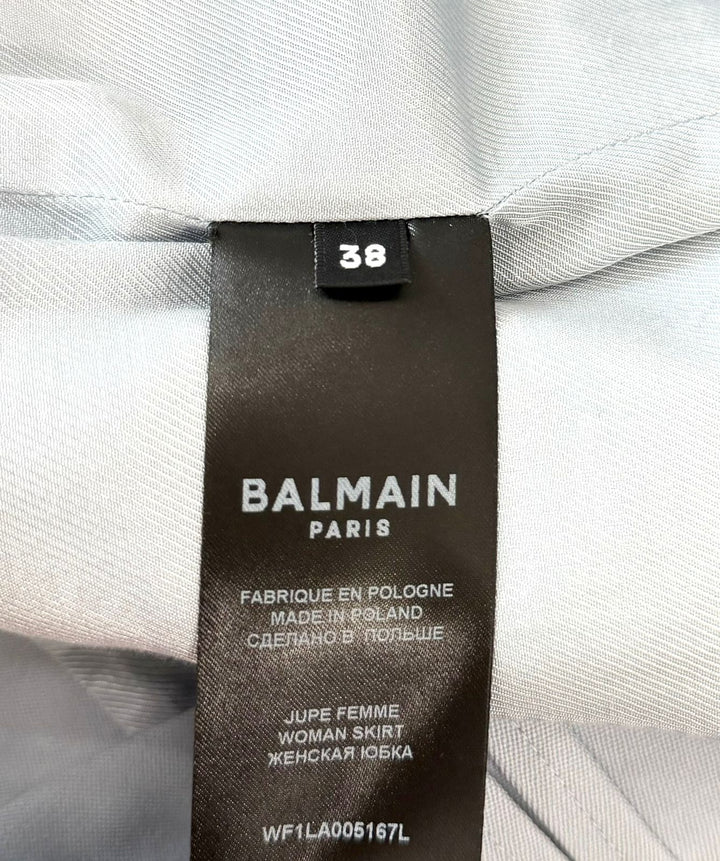 BALMAIN WRAP EFFECT WOOL CREPE MINI SKIRT