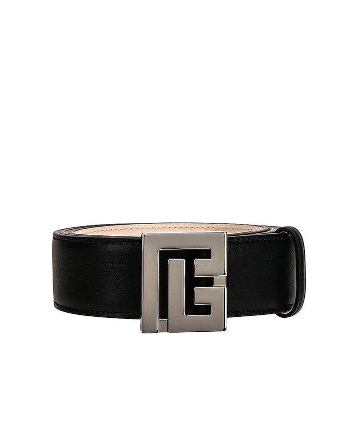 BALMAIN PB CALFSKIN LEATHER BELT IN OPA NOIR