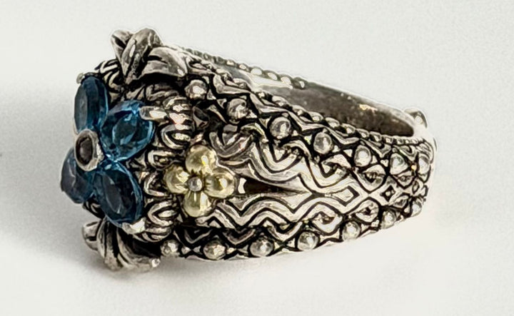 BARBARA BIXBY 18K GOLD &amp; STERLING SILVER BLUE TOPAZ LOTUS RING