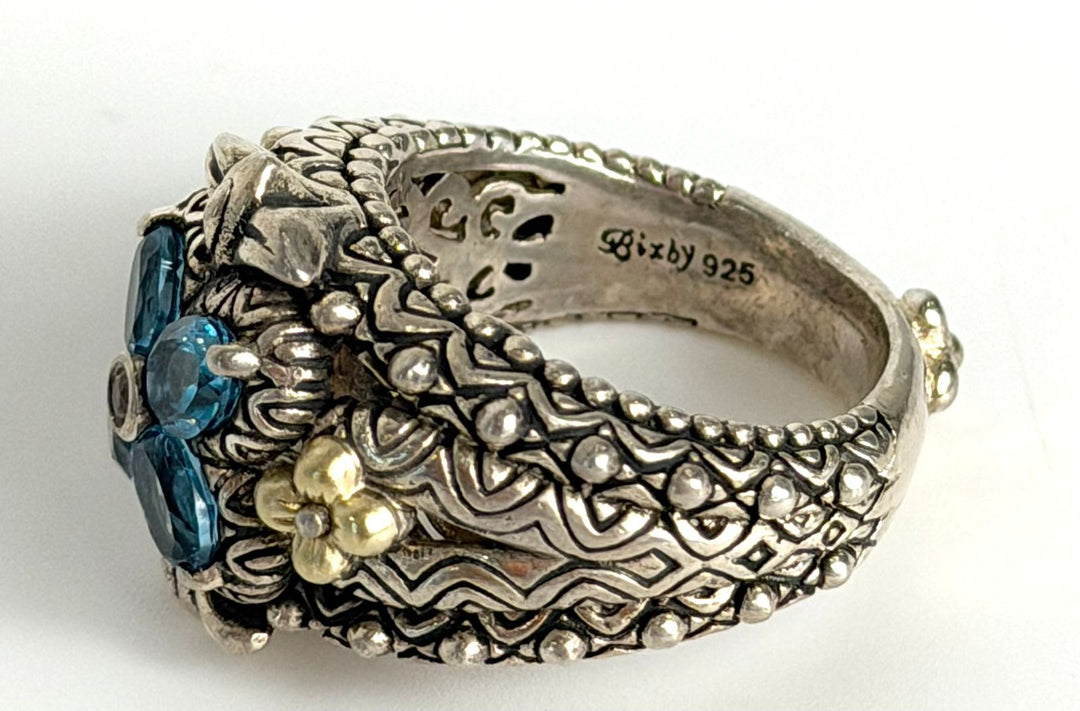 BARBARA BIXBY 18K GOLD &amp; STERLING SILVER BLUE TOPAZ LOTUS RING