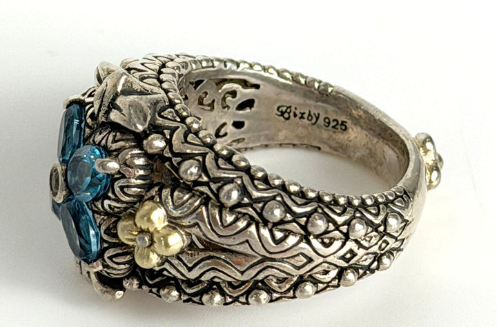 BARBARA BIXBY 18K GOLD &amp; STERLING SILVER BLUE TOPAZ LOTUS RING