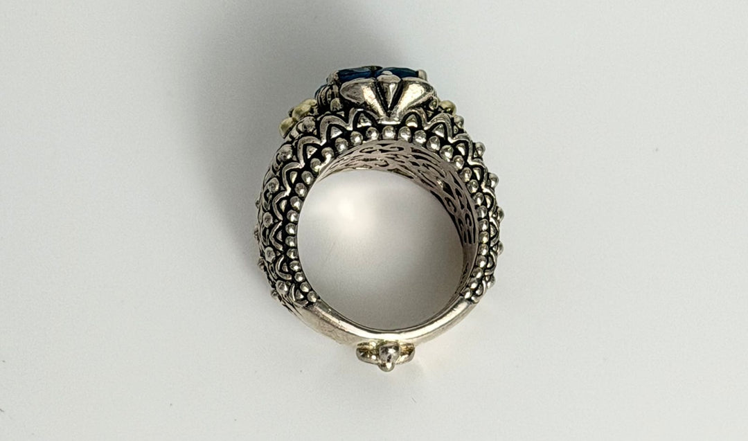 BARBARA BIXBY 18K GOLD &amp; STERLING SILVER BLUE TOPAZ LOTUS RING