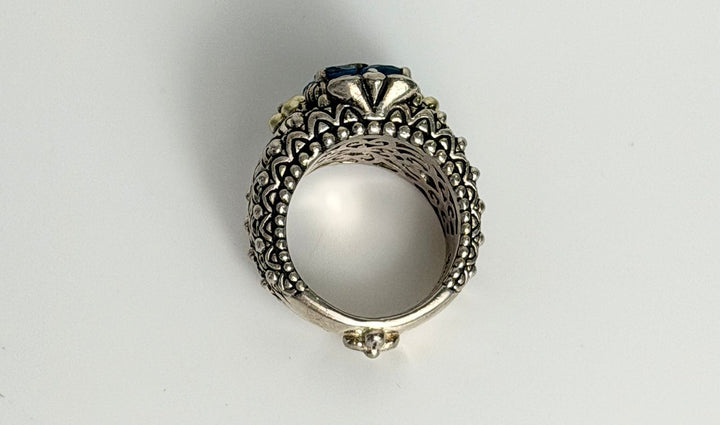 BARBARA BIXBY 18K GOLD &amp; STERLING SILVER BLUE TOPAZ LOTUS RING
