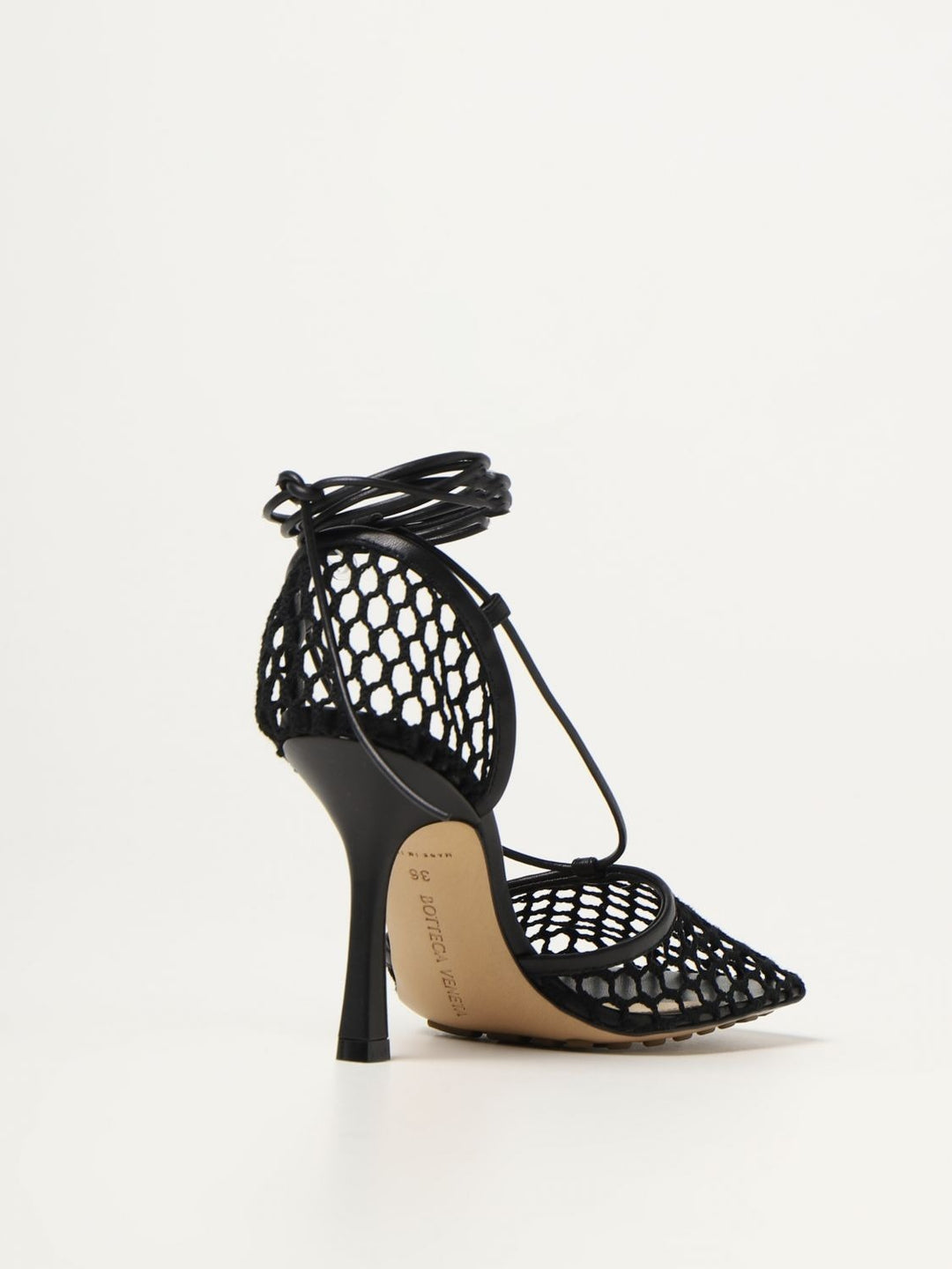 BOTTEGA VENETA LACE-UP NAPPA LEATHER TRIMMED MESH SANDALS