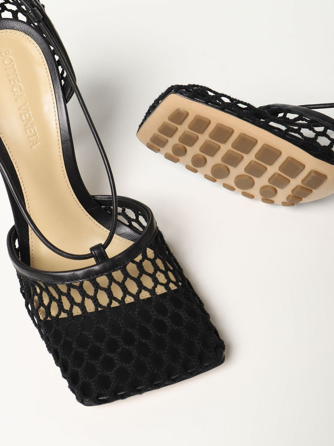 BOTTEGA VENETA LACE-UP NAPPA LEATHER TRIMMED MESH SANDALS