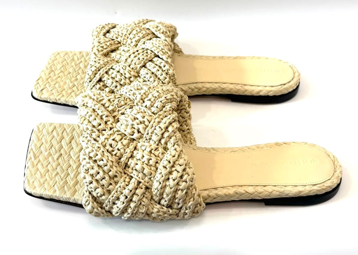 BOTTEGA VENETA RAFFIA LIDO FLAT MULES