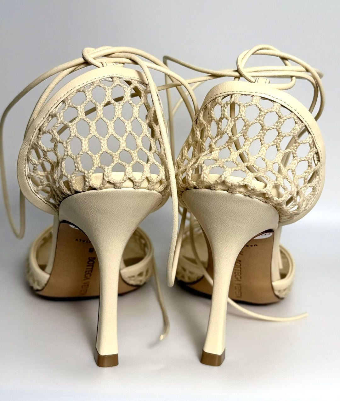 BOTTEGA VENETA STRETCH LEATHER TRIMMED MESH TIE UP SANDALS