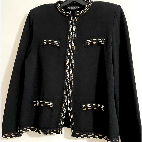 ST JOHN EVENING COLLECTION EMBELLISHED BOUCLE CARDIGAN