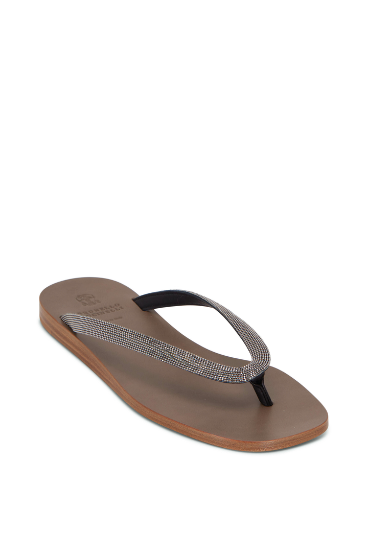BRUNELLO CUCINELLI ROSA MONILI LEATHER THONG SLIDES
