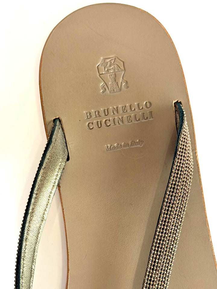 BRUNELLO CUCINELLI ROSA MONILI LEATHER THONG SLIDES