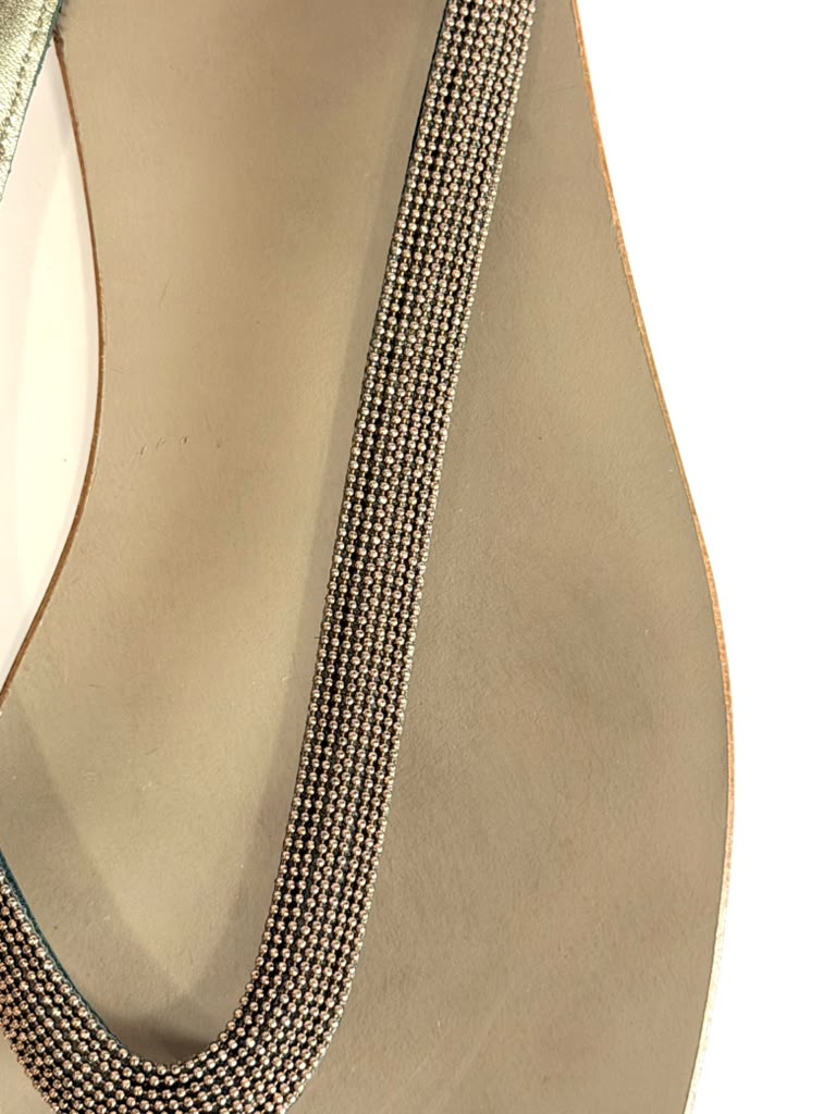 BRUNELLO CUCINELLI ROSA MONILI LEATHER THONG SLIDES