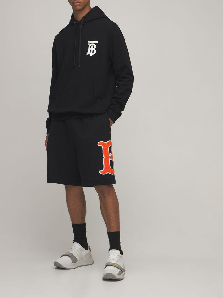 BURBERRY BADGES COTTON JERSEY SWEAT SHORTS