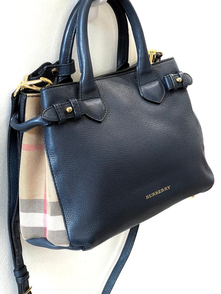 BURBERRY BANNER LEATHER &amp; HOUSE CHECK TOTE BAG