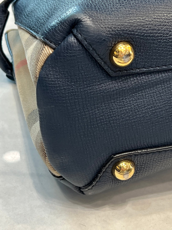 BURBERRY BANNER LEATHER &amp; HOUSE CHECK TOTE BAG