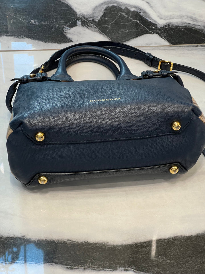 BURBERRY BANNER LEATHER &amp; HOUSE CHECK TOTE BAG