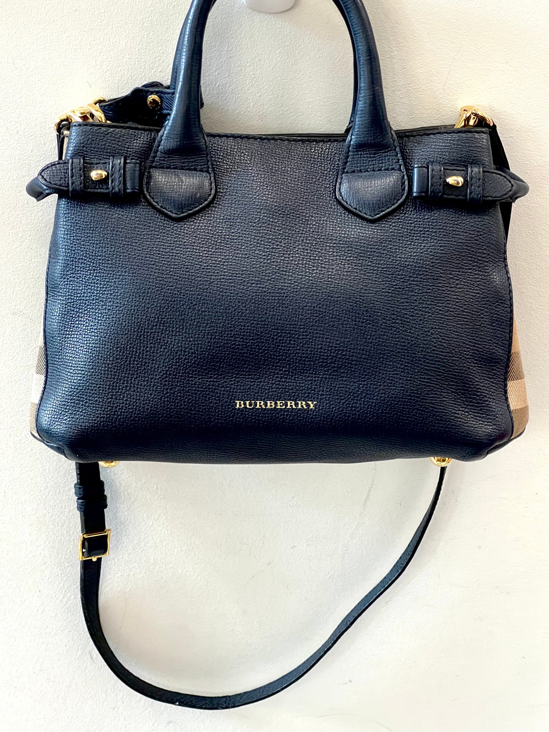 BURBERRY BANNER LEATHER &amp; HOUSE CHECK TOTE BAG