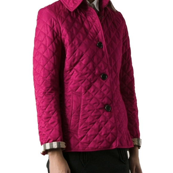 BURBERRY BRIT QUILTED JACKET IN MAGENTA NOVA CHECK – Caroline's