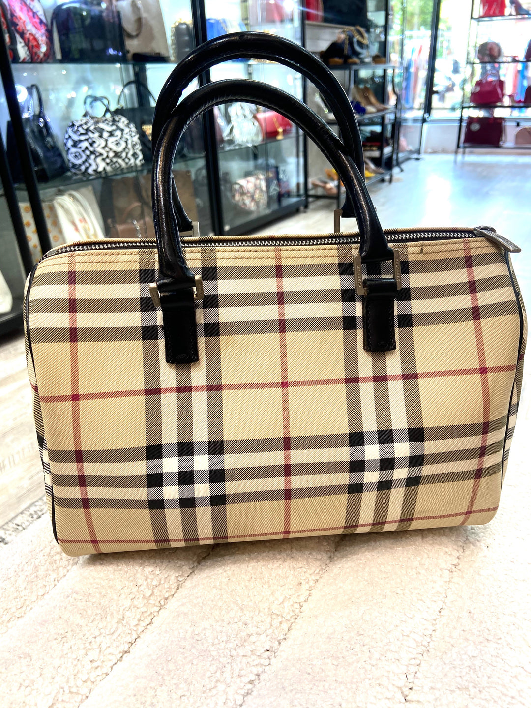 BURBERRY CANVAS GOUSE CHECK BOSTON HANDBAG – Caroline's